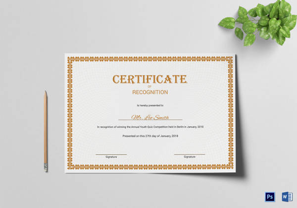 sample recognition certificate template