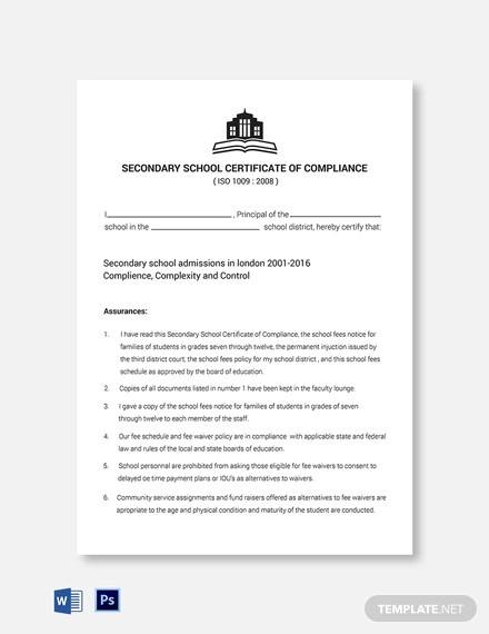 school compliance certificate template