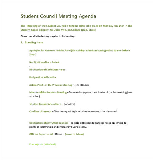 student council meeting agenda