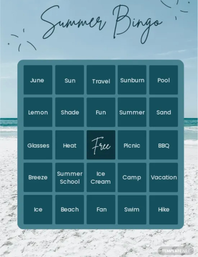 summer bingo card template
