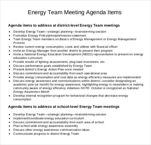 team meeting agenda