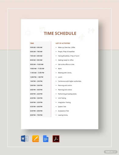 time schedule template