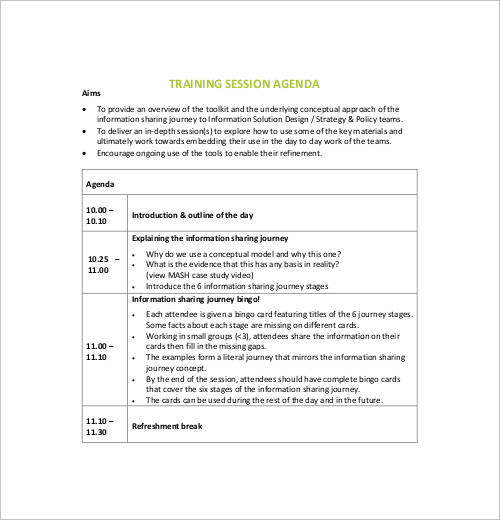 training agenda template