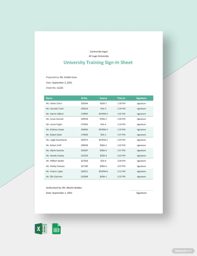 university training sign in sheet template
