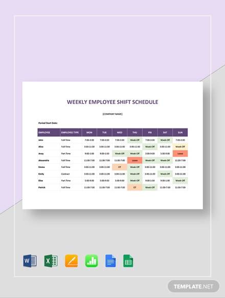 sample weekly employee shift