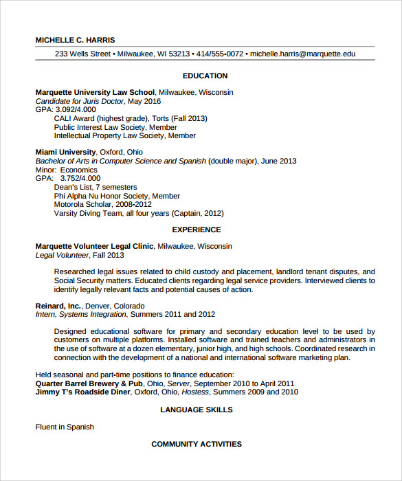 FREE 13  Sample Legal Resume Templates in PDF MS Word