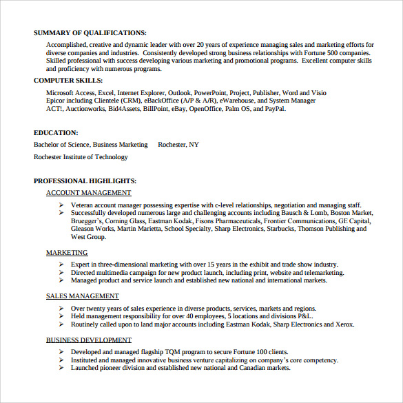 sample pdf account manager resume