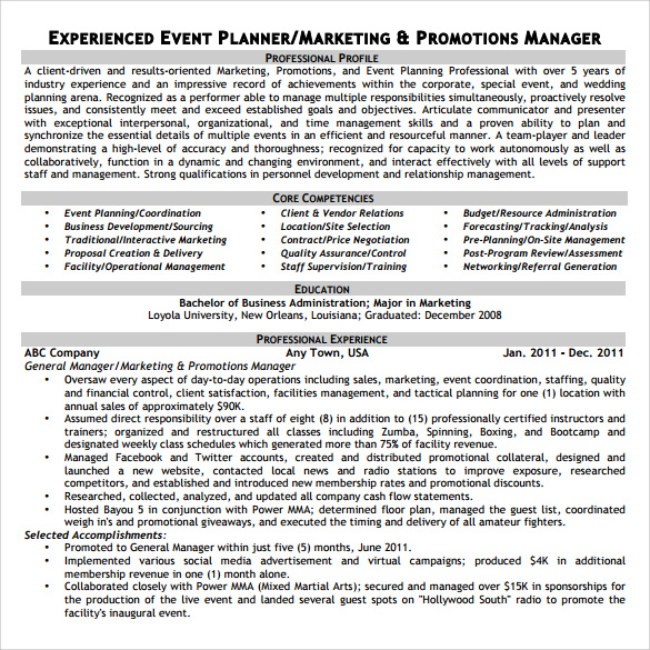 Event planner resume examples