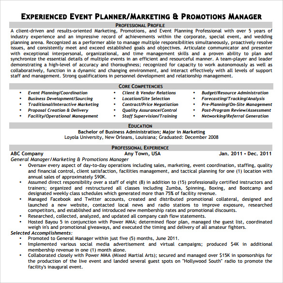 FREE 7 Sample Event Planner Resume Templates In PDF MS Word