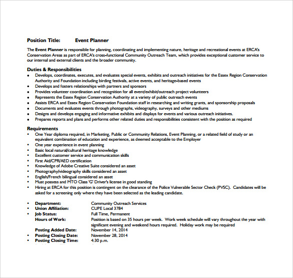 event planner resume pdf