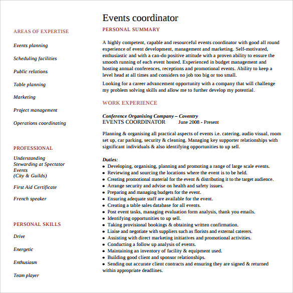 event planner resume examples