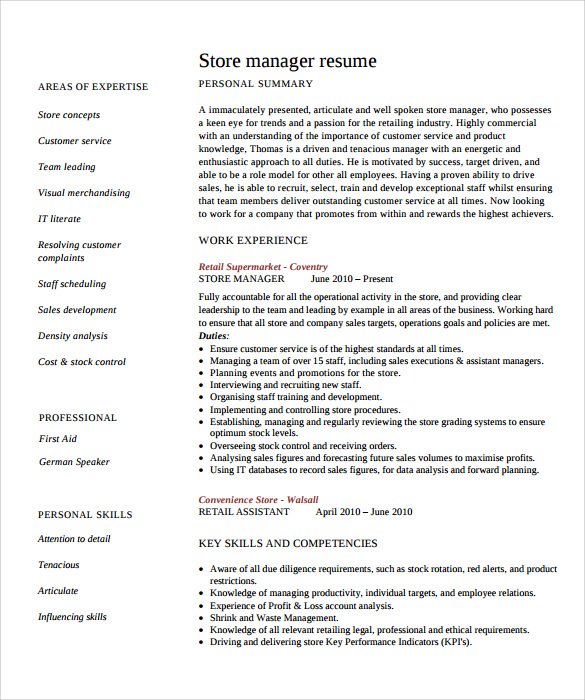 assistant manager resume