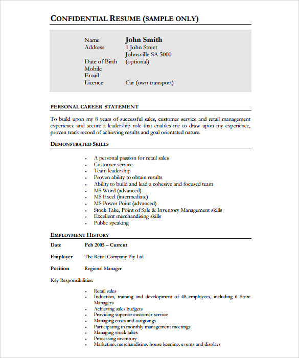 Resume confidential from employer