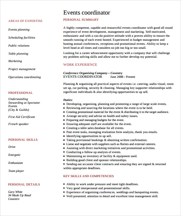 objective in resume for events manager