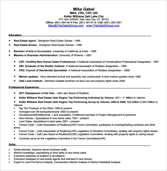 Real estate sales resume templates