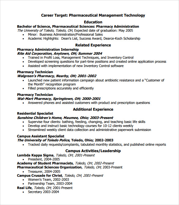 resume format for pharmacist word file