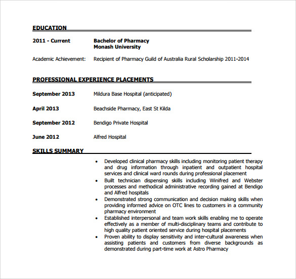 sample pharmacist resume pdf