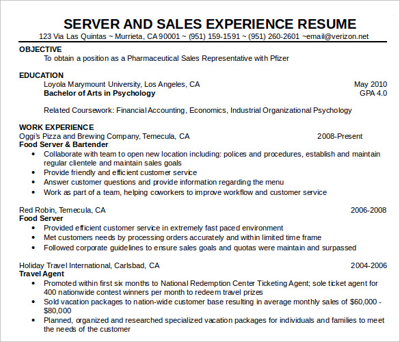 FREE 7  Sample Food Service Resume Templates in PDF MS Word