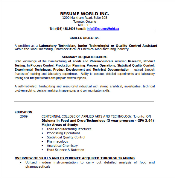 FREE 7+ Sample Food Service Resume Templates in PDF | MS Word