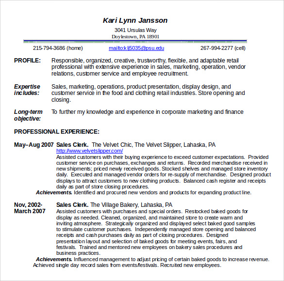 resume objective examples food service