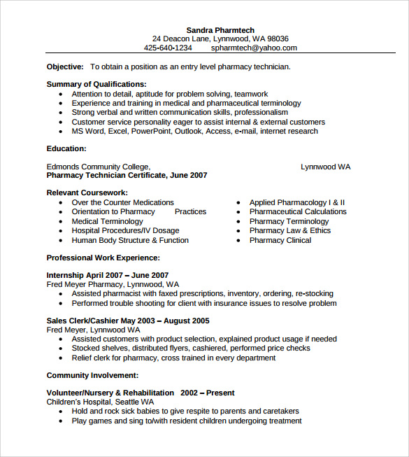 Pharmacy Curriculum Vitae Template Database