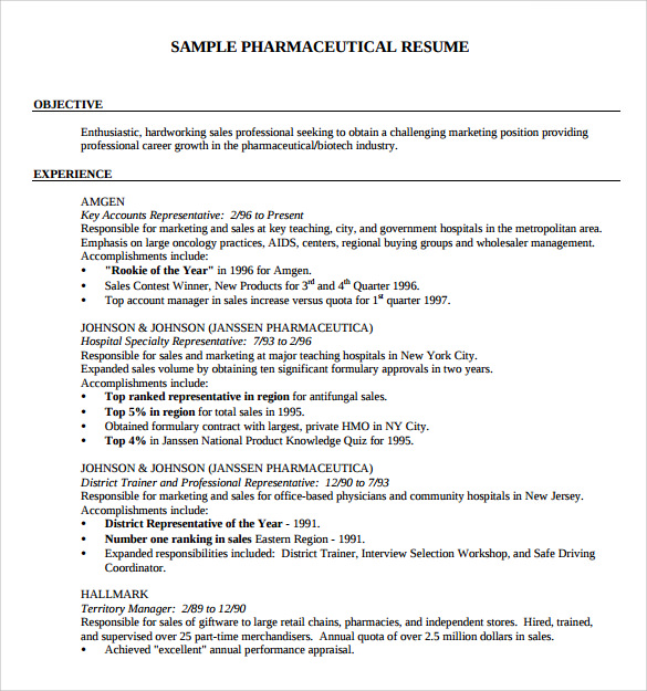 standard resume format for pharmacist