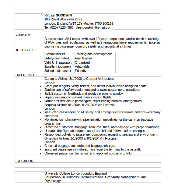 hostess cv