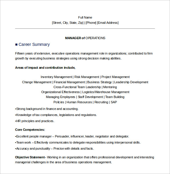 FREE 9+ Sample Operations Manager Resume Templates in PDF | MS Word