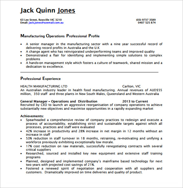 resume for operations manager