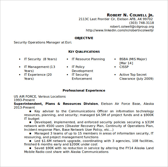 security operations manager resume