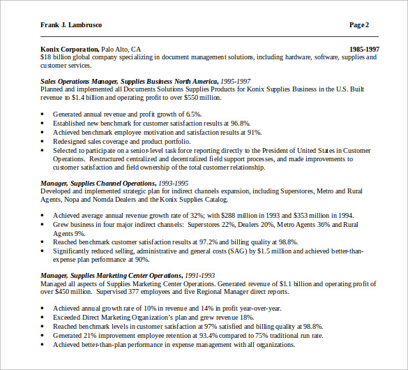 sample operations manager resume