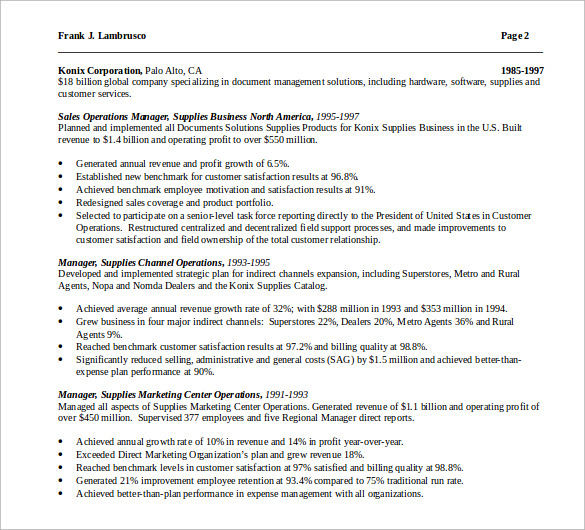 Free 9 Sample Operations Manager Resume Templates In Pdf Ms Word