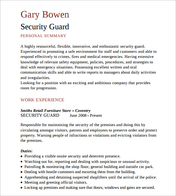 security guard resume