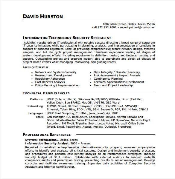 security specialist resume