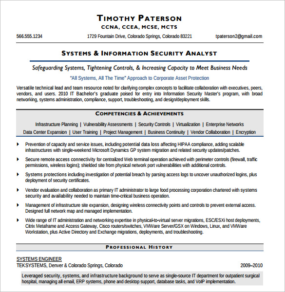 Information security professional resume