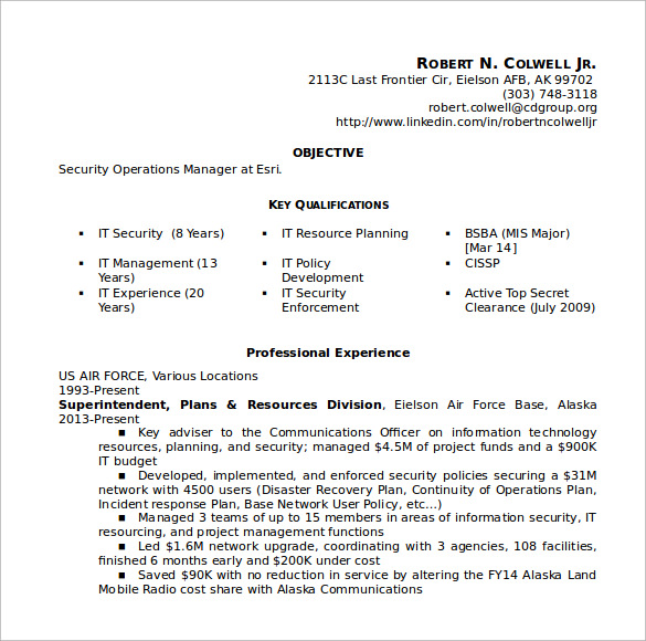 12 Security Resume Templates  Sample Templates