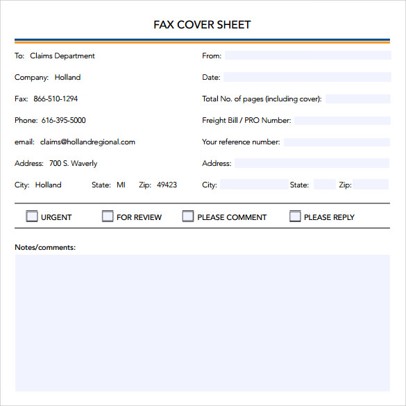 urgent fax cover sheet example