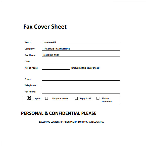 personal urgent fax cover sheet