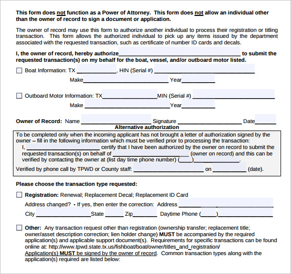 sample form for letter of authorization