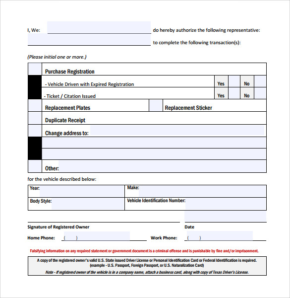 vehicle authorization form