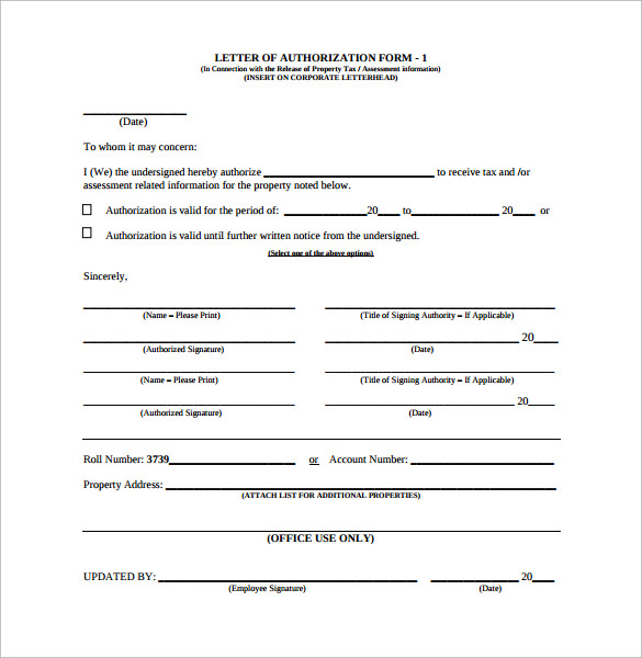example letter of authorization form