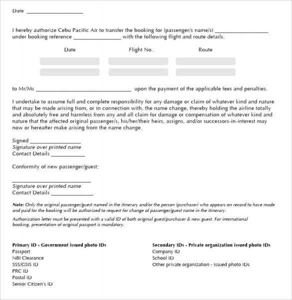 sample authorization printable letter Letter Form of  Samples, Authorization Examples, 19  Format