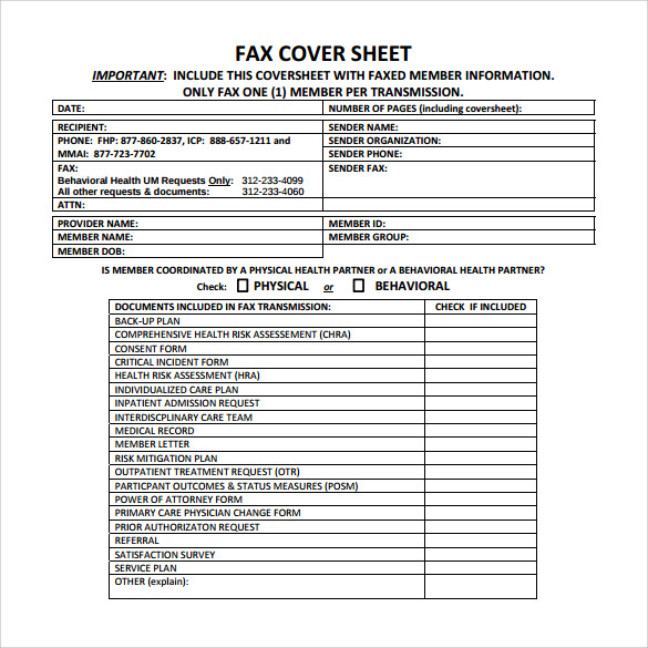 example of medical fax cover sheet