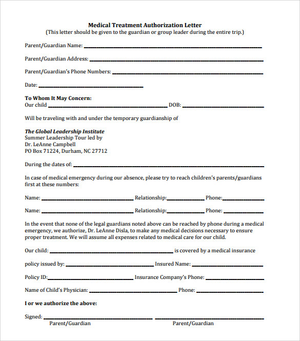 sample medical treatment authorization letter pdf