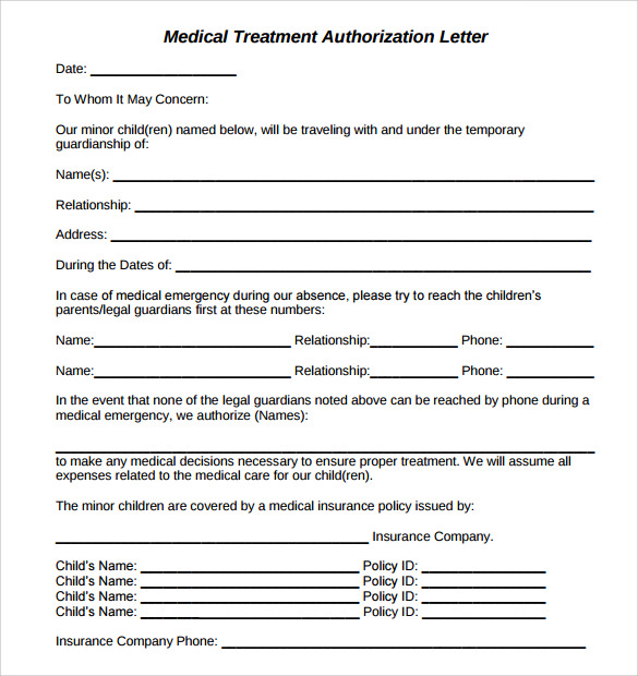 sample medical treatment authorization letter download