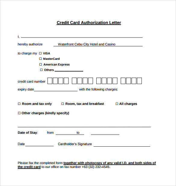 Free 9 Sample Credit Card Authorization Letter Templates In Pdf 5686