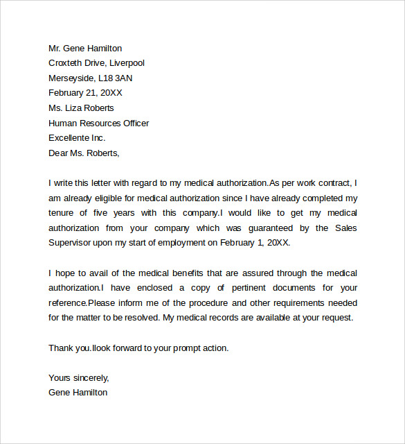 sample medical authorization letter work
