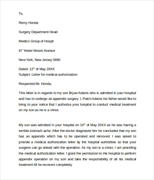 sample medical authorization letter download