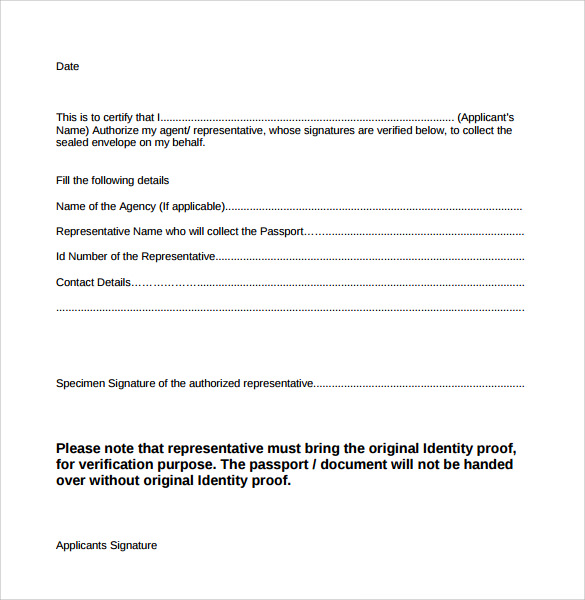bls passport authorization letter