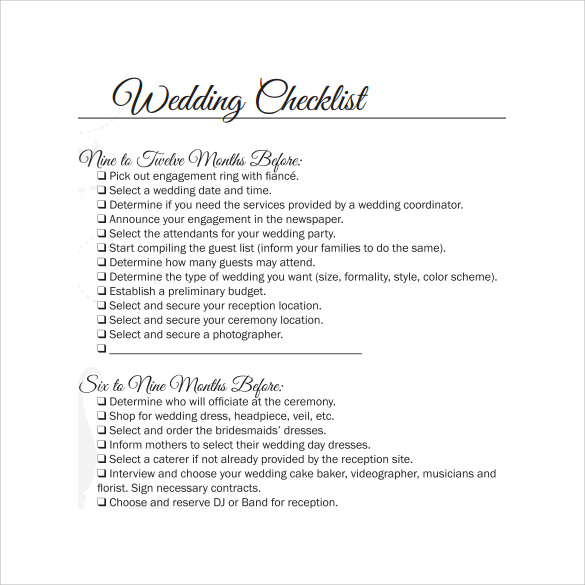wedding checklist template pdf